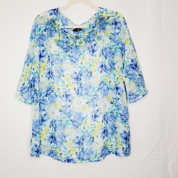 Jason Wu Embroidered Floral Blouse And Cami Size M Sheer Loose Flowy Top Beaded - Picture 15 of 16